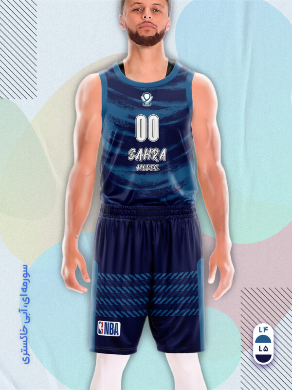 پیراهن و شورت ورزشی مدل صحرا بسکتبالی رنگ سورمه ای آبی خاکستری | تولید لباس ورزشی اختصاصی واو اسپرت
