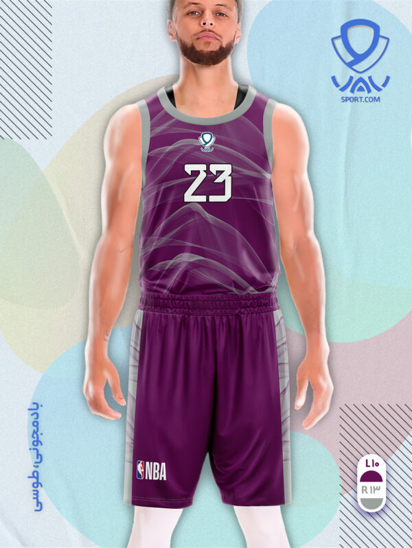 پیراهن و شورت ورزشی مدل سراب بسکتبالی رنگ بادمجونی طوسی | تولید لباس ورزشی اختصاصی واو اسپرت