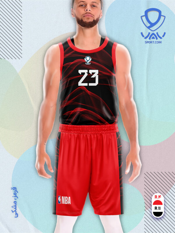 پیراهن و شورت ورزشی مدل سراب بسکتبالی رنگ مشکی قرمز | تولید لباس ورزشی اختصاصی واو اسپرت