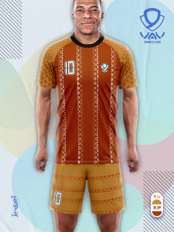 پیراهن و شورت ورزشی مدل کندو آستین کوتاه رنگ آجری بژ | تولید لباس ورزشی اختصاصی واو اسپرت