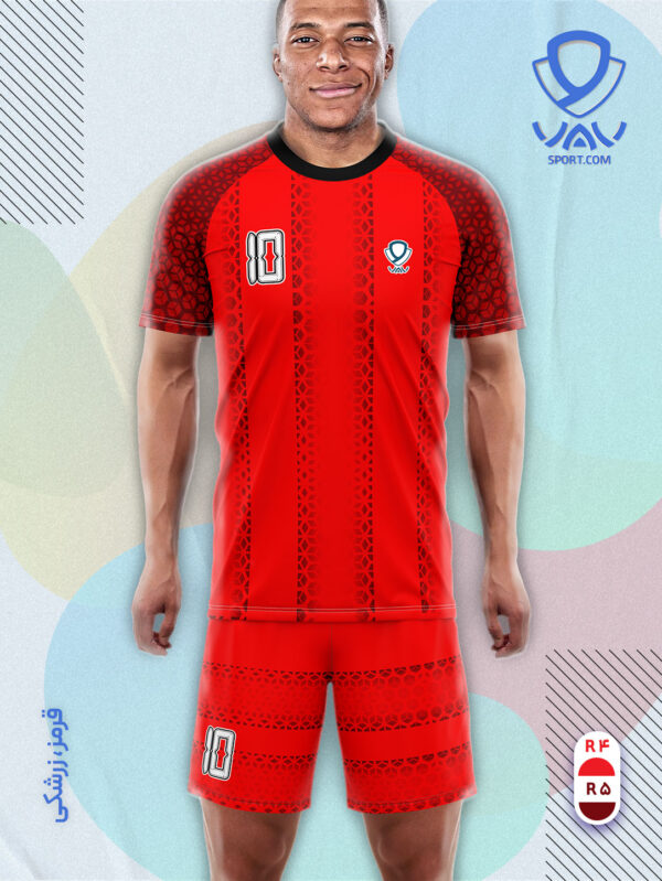 پیراهن و شورت ورزشی مدل کندو آستین کوتاه رنگ قرمز زرشکی | تولید لباس ورزشی اختصاصی واو اسپرت