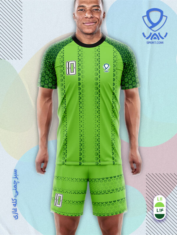 پیراهن و شورت ورزشی مدل کندو آستین کوتاه رنگ سبزجمنی سبز کله غازی | تولید لباس ورزشی اختصاصی واو اسپرت
