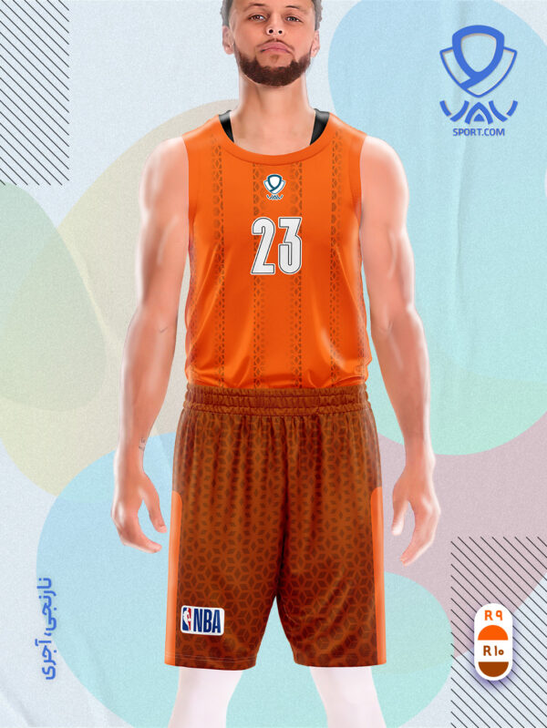 پیراهن و شورت ورزشی مدل کندو بسکتبالی رنگ نارنجی آجری | تولید لباس ورزشی اختصاصی واو اسپرت