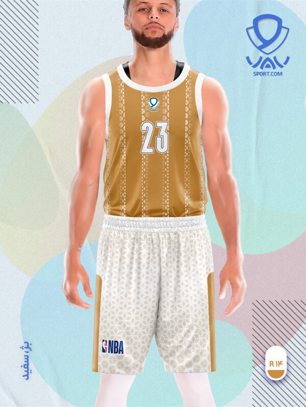 پیراهن و شورت ورزشی مدل کندو بسکتبالی رنگ بژ سفید | تولید لباس ورزشی اختصاصی واو اسپرت