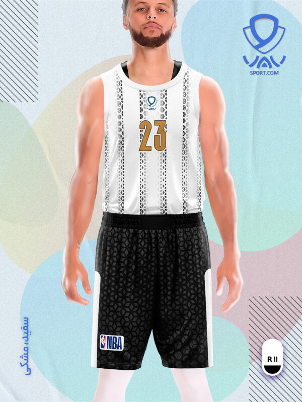 پیراهن و شورت ورزشی مدل کندو بسکتبالی رنگ سفید مشکی | تولید لباس ورزشی اختصاصی واو اسپرت