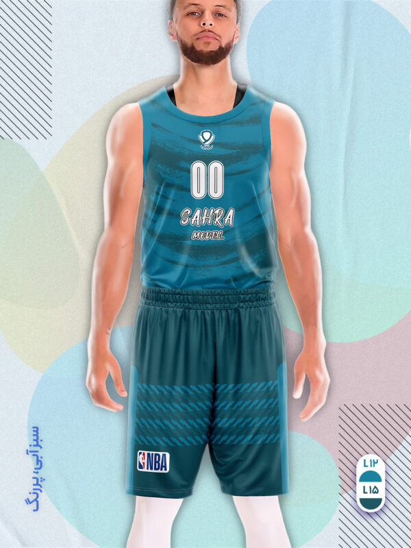 پیراهن و شورت ورزشی مدل صحرا بسکتبالی رنگ سبزآبی سبزآبی پررنگ | تولید لباس ورزشی اختصاصی واو اسپرت