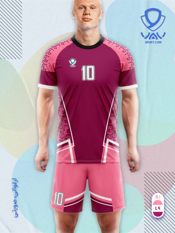 پیراهن و شورت ورزشی مدل گلبرگ آستین کوتاه رنگ ارغوانی صورتی | تولید لباس ورزشی اختصاصی واو اسپرت