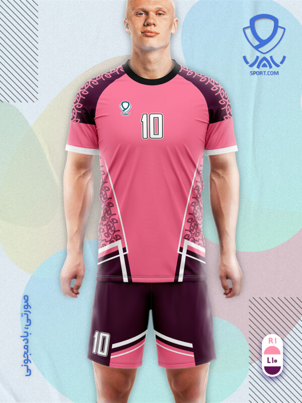 پیراهن و شورت ورزشی مدل گلبرگ آستین کوتاه رنگ صورتی بادمجونی | تولید لباس ورزشی اختصاصی واو اسپرت