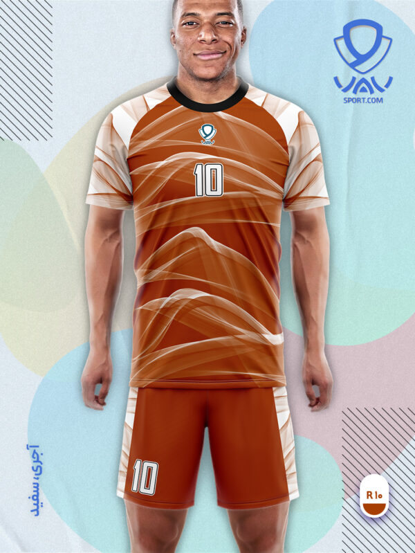 پیراهن و شورت ورزشی مدل سراب آستین کوتاه رنگ آجری سفید | تولید لباس ورزشی اختصاصی واو اسپرت