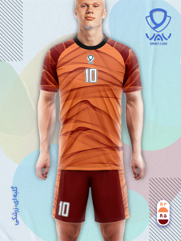 پیراهن و شورت ورزشی مدل سراب آستین کوتاه رنگ گلبه ای زرشکی | تولید لباس ورزشی اختصاصی واو اسپرت