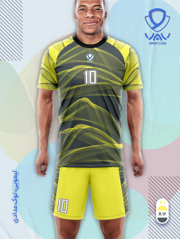 پیراهن و شورت ورزشی مدل سراب آستین کوتاه رنگ نوک مدادی لیمویی | تولید لباس ورزشی اختصاصی واو اسپرت