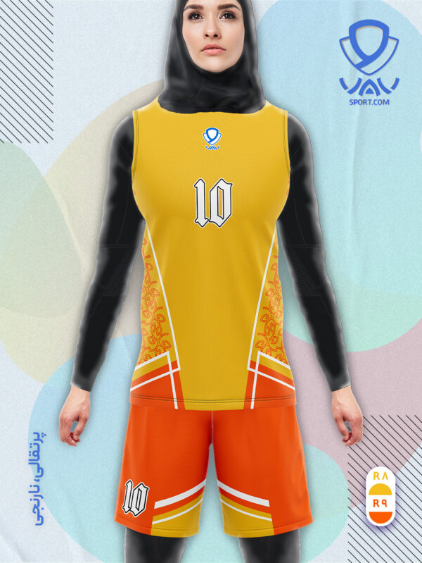 پیراهن و شورت ورزشی مدل گلبرگ آستین حلقه رنگ پرتقالی نارنجی | تولید لباس ورزشی اختصاصی واو اسپرت