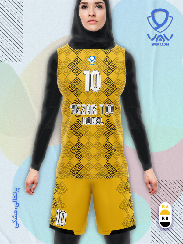 پیراهن و شورت ورزشی مدل هزارتو آستین حلقه رنگ پرتقالی مشکی | تولید لباس ورزشی اختصاصی واو اسپرت