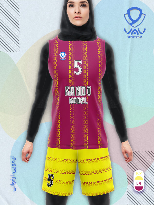 پیراهن و شورت ورزشی مدل کندو آستین حلقه رنگ ارغوانی لیمویی | تولید لباس ورزشی اختصاصی واو اسپرت