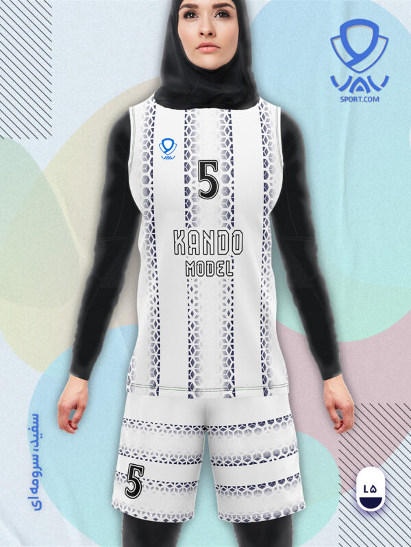 پیراهن و شورت ورزشی مدل کندو آستین حلقه رنگ سفید سورمه ای | تولید لباس ورزشی اختصاصی واو اسپرت