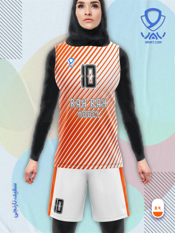 پیراهن و شورت ورزشی مدل راه راه آستین حلقه رنگ سفید نارنجی | تولید لباس ورزشی اختصاصی واو اسپرت