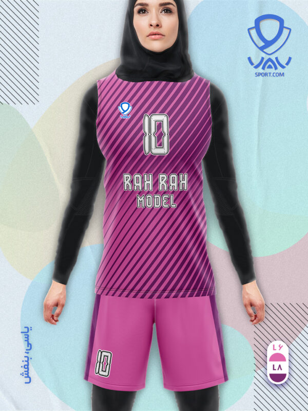 پیراهن و شورت ورزشی مدل راه راه آستین حلقه رنگ یاسی بنفش | تولید لباس ورزشی اختصاصی واو اسپرت