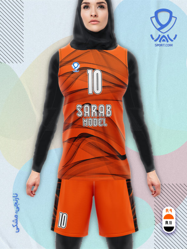پیراهن و شورت ورزشی مدل سراب آستین حلقه رنگ نارنجی مشکی | تولید لباس ورزشی اختصاصی واو اسپرت
