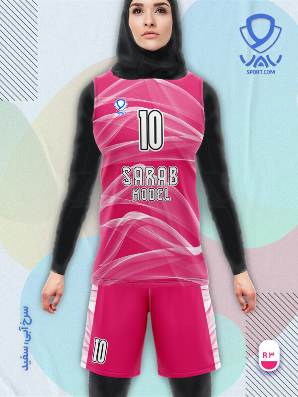 پیراهن و شورت ورزشی مدل سراب آستین حلقه رنگ سرخابی سفید | تولید لباس ورزشی اختصاصی واو اسپرت