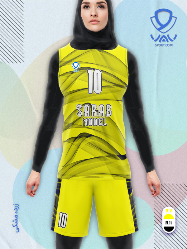 پیراهن و شورت ورزشی مدل سراب آستین حلقه رنگ زرد مشکی | تولید لباس ورزشی اختصاصی واو اسپرت