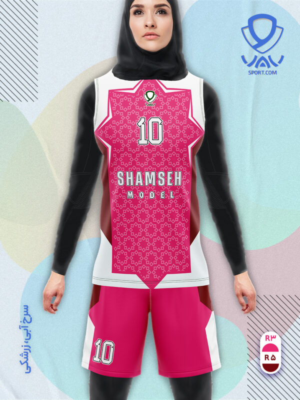 پیراهن و شورت ورزشی مدل شمسه آستین حلقه رنگ سرخابی زرشکی | تولید لباس ورزشی اختصاصی واو اسپرت