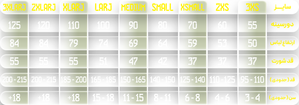 جدول سایزبندی پیراهن و شورت ورزشی بسکتبالی | تولید لباس ورزشی اختصاصی واو اسپرت
