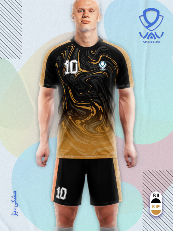 پیراهن و شورت ورزشی مدل ابروباد آستین کوتاه رنگ مشکی بژ | تولید لباس ورزشی اختصاصی واو اسپرت