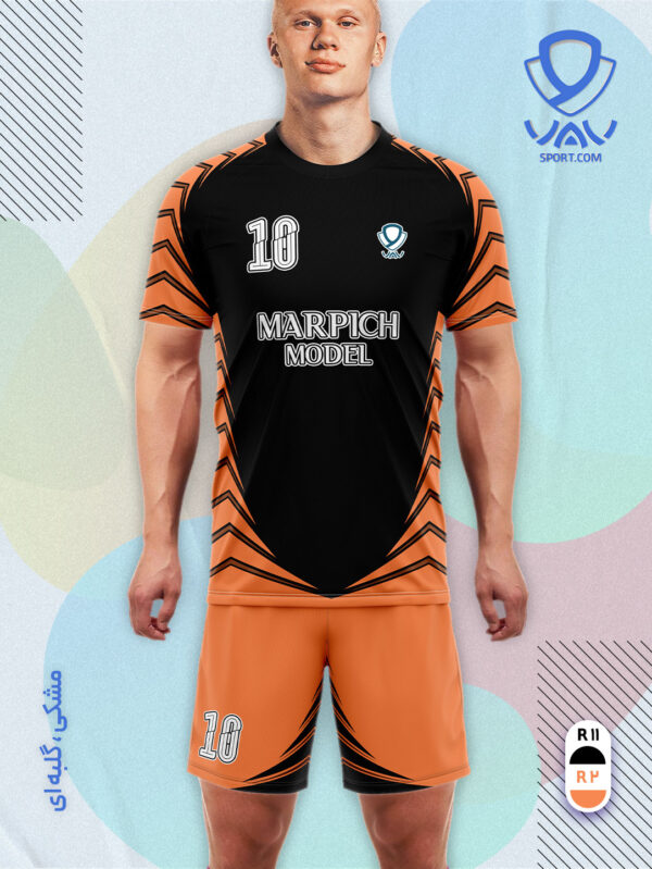 پیراهن و شورت ورزشی مدل مارپیچ آستین کوتاه رنگ مشکی گلبه ای | تولید لباس ورزشی اختصاصی واو اسپرت