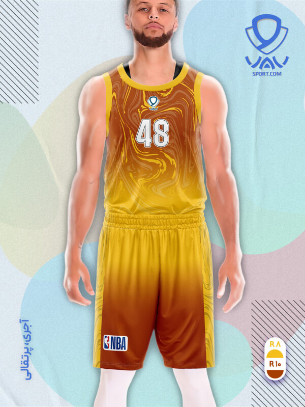 پیراهن و شورت ورزشی مدل ابروباد بسکتبالی رنگ آجری پرتقالی | تولید لباس ورزشی اختصاصی واو اسپرت