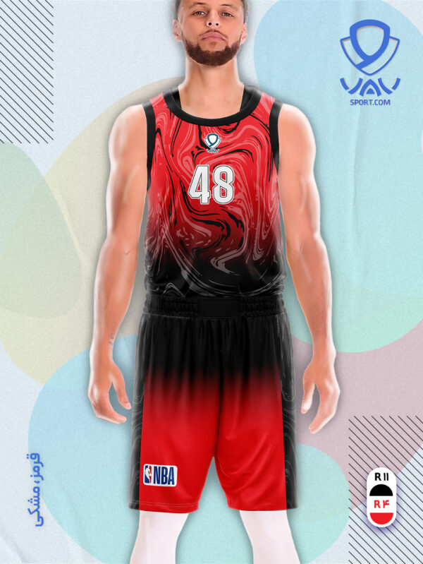 پیراهن و شورت ورزشی مدل ابروباد بسکتبالی رنگ قرمز مشکی | تولید لباس ورزشی اختصاصی واو اسپرت