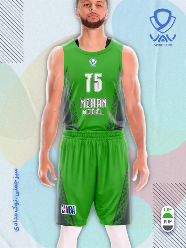 پیراهن و شورت ورزشی مدل میهن بسکتبالی رنگ سبزچمنی نوک مدادی | تولید لباس ورزشی اختصاصی واو اسپرت