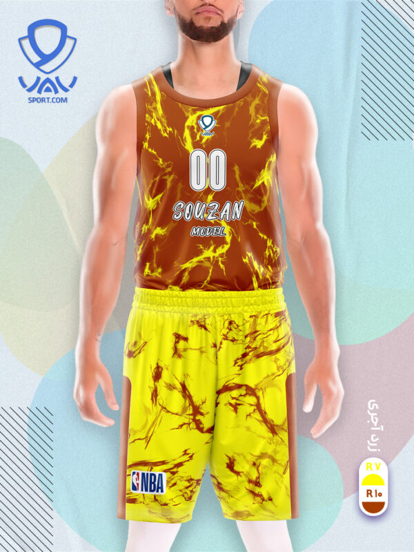 پیراهن و شورت ورزشی مدل سوزان بسکتبالی رنگ زرد آجری | تولید لباس ورزشی اختصاصی واو اسپرت