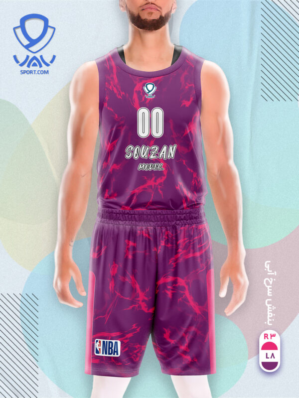 پیراهن و شورت ورزشی مدل سوزان بسکتبالی رنگ بفنش سرخ‌آبی | تولید لباس ورزشی اختصاصی واو اسپرت