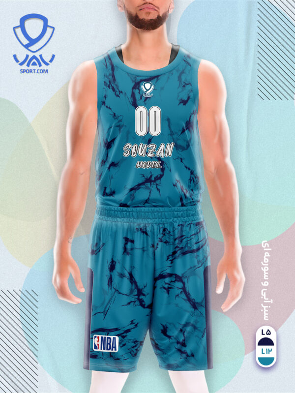 پیراهن و شورت ورزشی مدل سوزان بسکتبالی رنگ سبزآبی سورمه ای | تولید لباس ورزشی اختصاصی واو اسپرت