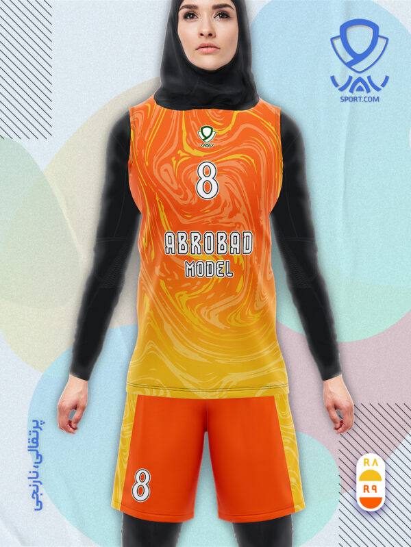 پیراهن و شورت ورزشی مدل ابروباد آستین حلقه رنگ پرتقالی نارنجی | تولید لباس ورزشی اختصاصی واو اسپرت