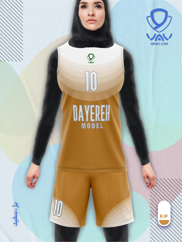 پیراهن و شورت ورزشی مدل دایره آستین حلقه رنگ بژ سفید | تولید لباس ورزشی اختصاصی واو اسپرت