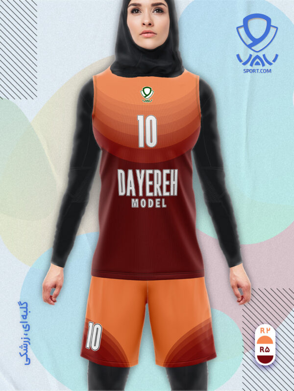 پیراهن و شورت ورزشی مدل دایره آستین حلقه رنگ گلبه ای زرشکی | تولید لباس ورزشی اختصاصی واو اسپرت