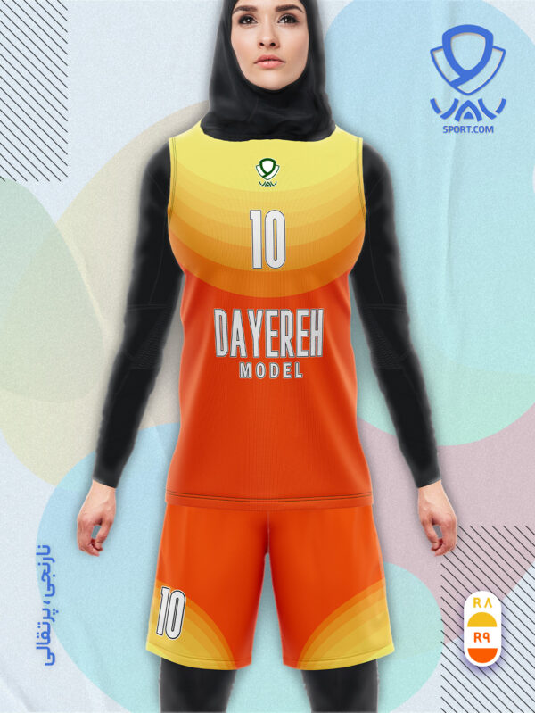 پیراهن و شورت ورزشی مدل دایره آستین حلقه رنگ نارنجی پرتقالی | تولید لباس ورزشی اختصاصی واو اسپرت