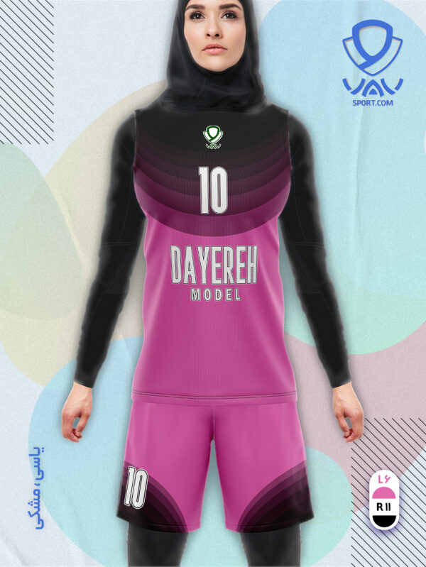 پیراهن و شورت ورزشی مدل دایره آستین حلقه رنگ یاسی مشکی | تولید لباس ورزشی اختصاصی واو اسپرت