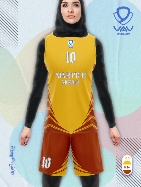 پیراهن و شورت ورزشی مدل مارپیچ آستین حلقه رنگ طلایی اا | تولید لباس ورزشی اختصاصی واو اسپرت