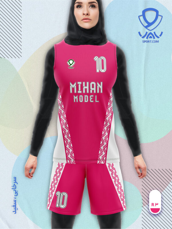 پیراهن و شورت ورزشی مدل میهن آستین حلقه رنگ سرخابی سفید | تولید لباس ورزشی اختصاصی واو اسپرت